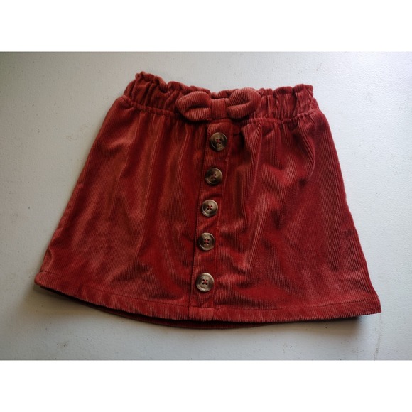 Little Lass Girl's Corduroy Skirt Size 4 Brown Button Front Elastic Waist - Picture 1 of 3